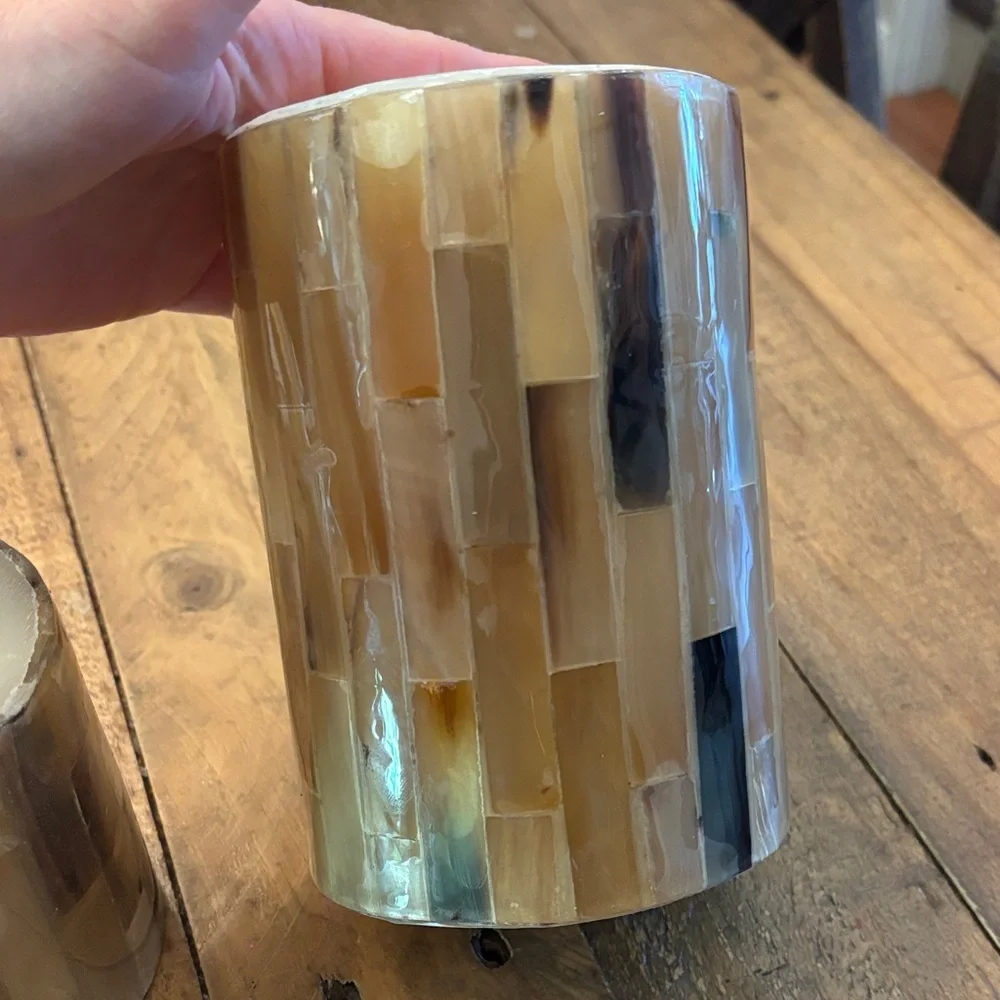 Crate&barrel Neutral Mosaic Pillar Candle - Set of 2